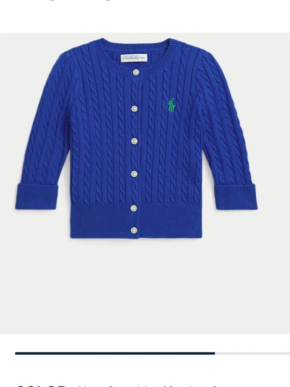 NWT Ralph Lauren Baby Girl Mini Cable Cotton Cardigan Blue 6M $55